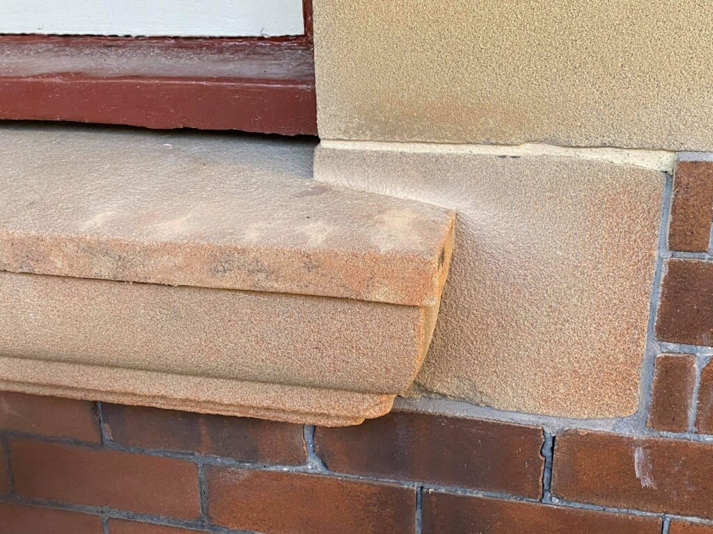 Synthetic stone windowsill after repairs