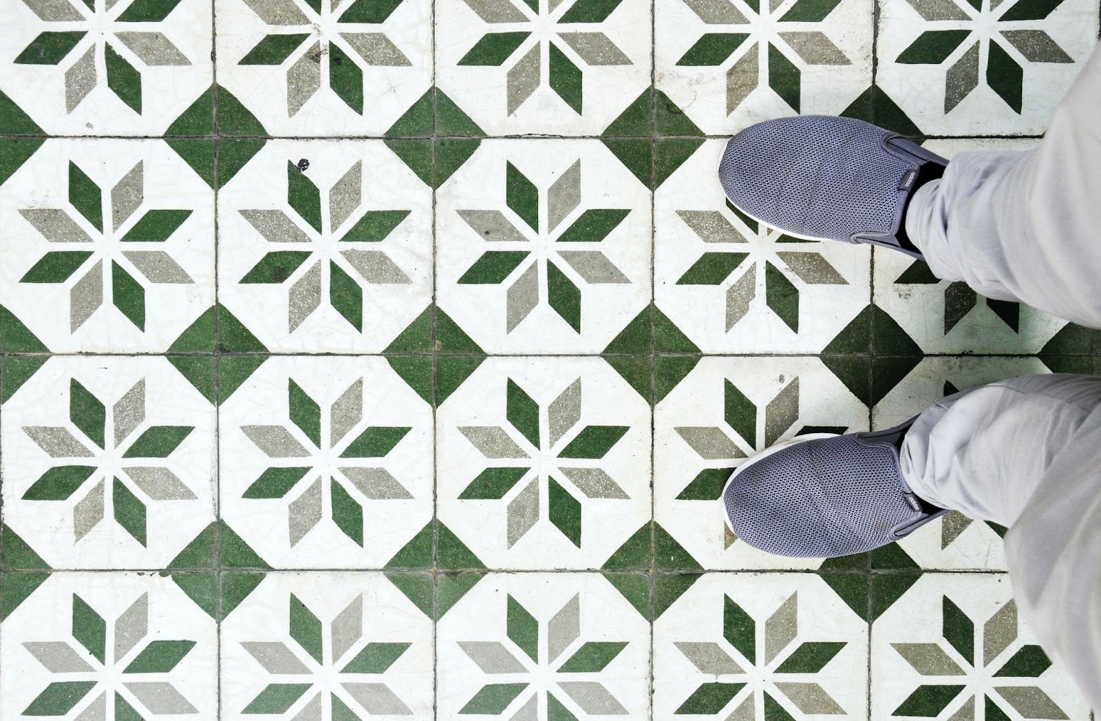 green and white tile flooring
