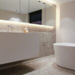 Natural stone floor in bathroom