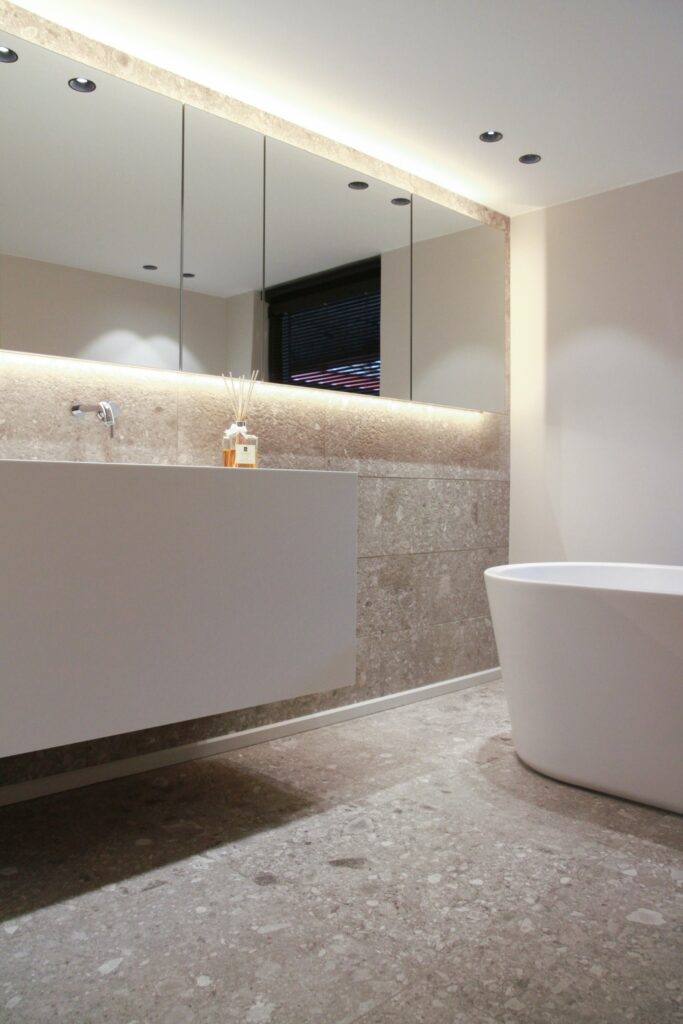 Natural stone floor in bathroom